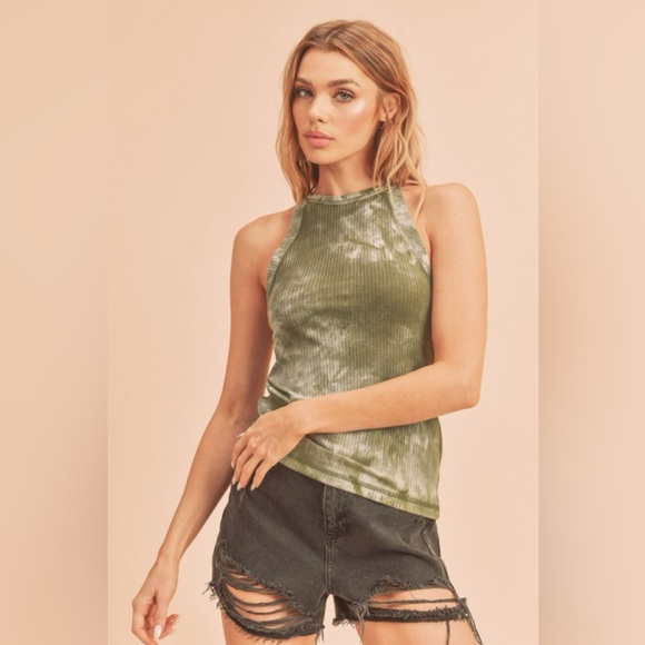 AEMI+CO Tops - Aemi + Co Ribbed Tie-Dye Round Neck Tank